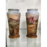 John Hugh Plant for Royal Doulton, a pair of painted vases, flared cylindrical form, Dover Castle