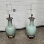 Two celadon table lamps H: 88 cm x 2