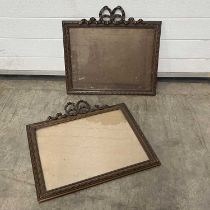 A pair of French carved walnut picture frames, late C19th surmounted with carved ribbon ties 54 x 49