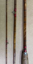 'Firecrest' by Foreshaw's of Liverpool split cane rod 9ft 8'' 3pc, cork handle with red whipped