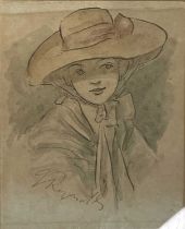G..Reynolds (British, fl.1830), Girl with a Floppy Hat, signed l.l., titled verso, watercolour, 12