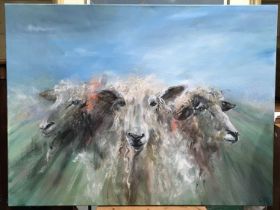 C.A.P (21st Century), triple sheep, signed with initials and dated 2016 l.r., oil on canvas, 76
