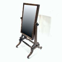 A mahogany framed cheval mirror W: 66.5 cm D: 59 cm H: 130.5 cm