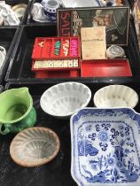 A Chad Valley Mah Jongg set and another board game, a Spode blue and white bowl, jelly moulds, The