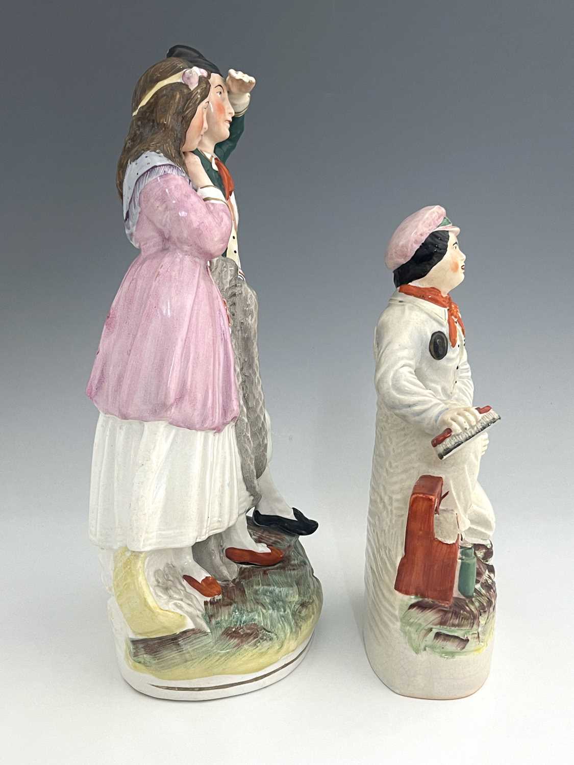 A Staffordshire figure group, late nineteenth-century, 'Fisherman and Companion' figure modelled - Image 5 of 6