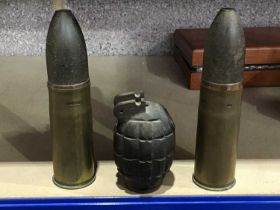 Two WWI German De-activated 3.7cm shells, both marked PATRONEN FARBRIk 1917 KARLSRUHE, together with