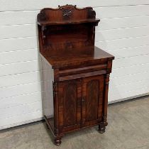 A mahogany chiffonier, fitted single drawer above cupboard doors W: 60.5 cm D: 42.5 cm H: 131 cm