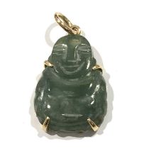A 14ct gold hardstone smiling Buddha pendant