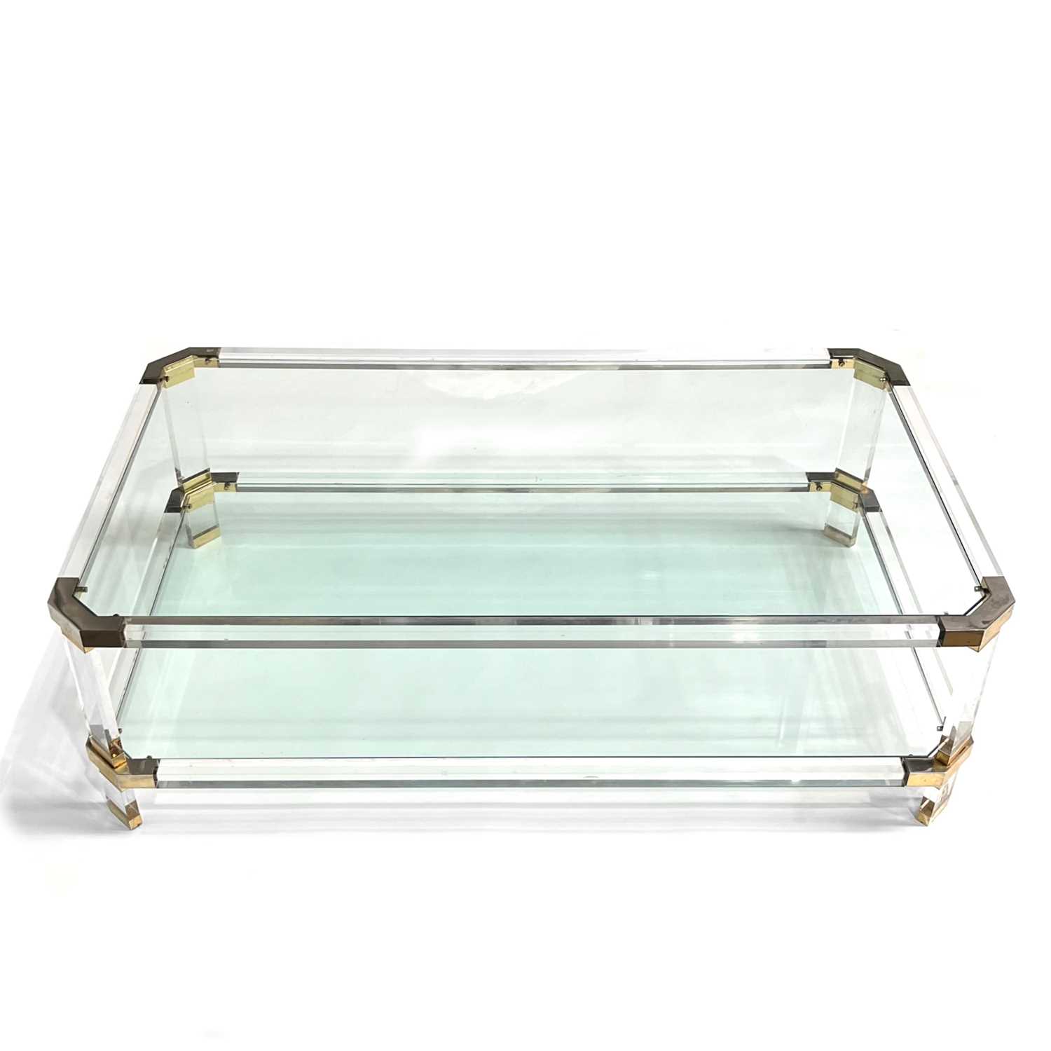 A Charles Hollis style lucite and glass coffee table, lucite frame, with drop-in glass top and - Image 2 of 2
