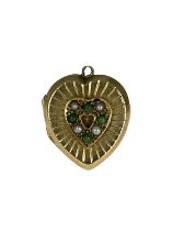 A 9ct gold turquoise and split pearl heart-shape locket pendant