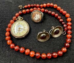 A selection of jewellery and a pocket watch, to include a pair of 1960s silver garnet earrings,