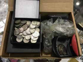 A quantity of silver Crowns, old pennies etc