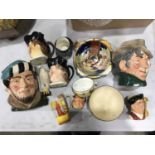 A Collection of Royal Doulton character jugs including The Poacher D6429, The Falconer, Williamsburg