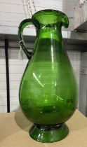 Large hand blown green jug, 43cm high