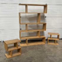 Content by Terrence Conran, an oak shelf unit, and a matching pair of side tables (3)
