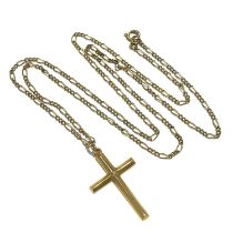 A gold cross pendant, with chain