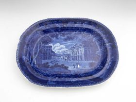 An Adams Staffordshire blue and white transfer printed platter, The Regents Quadrant, circa 1830,