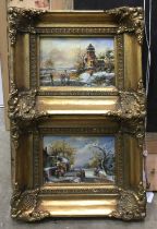 20th Century School, a pair of Dutch-style winter landscapes with figures, oil on board, 10 by 16cm,