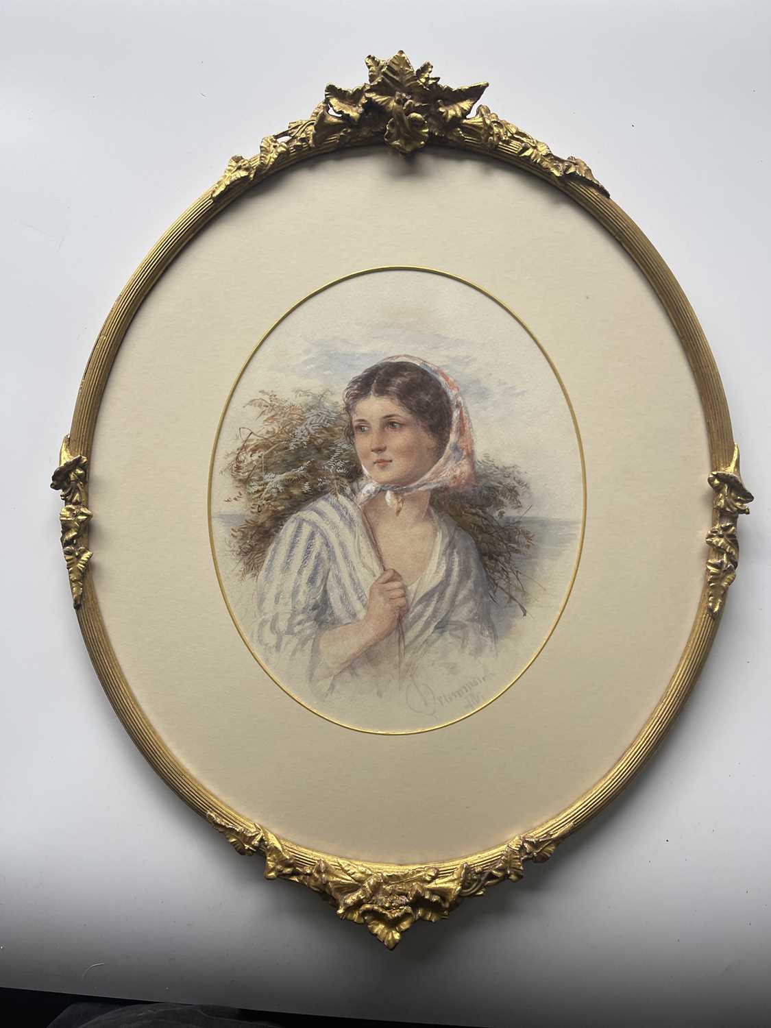 James Drummond (British, 1816-1877), portrait of a girl fern gatherer, bust-length wearing a - Image 2 of 4
