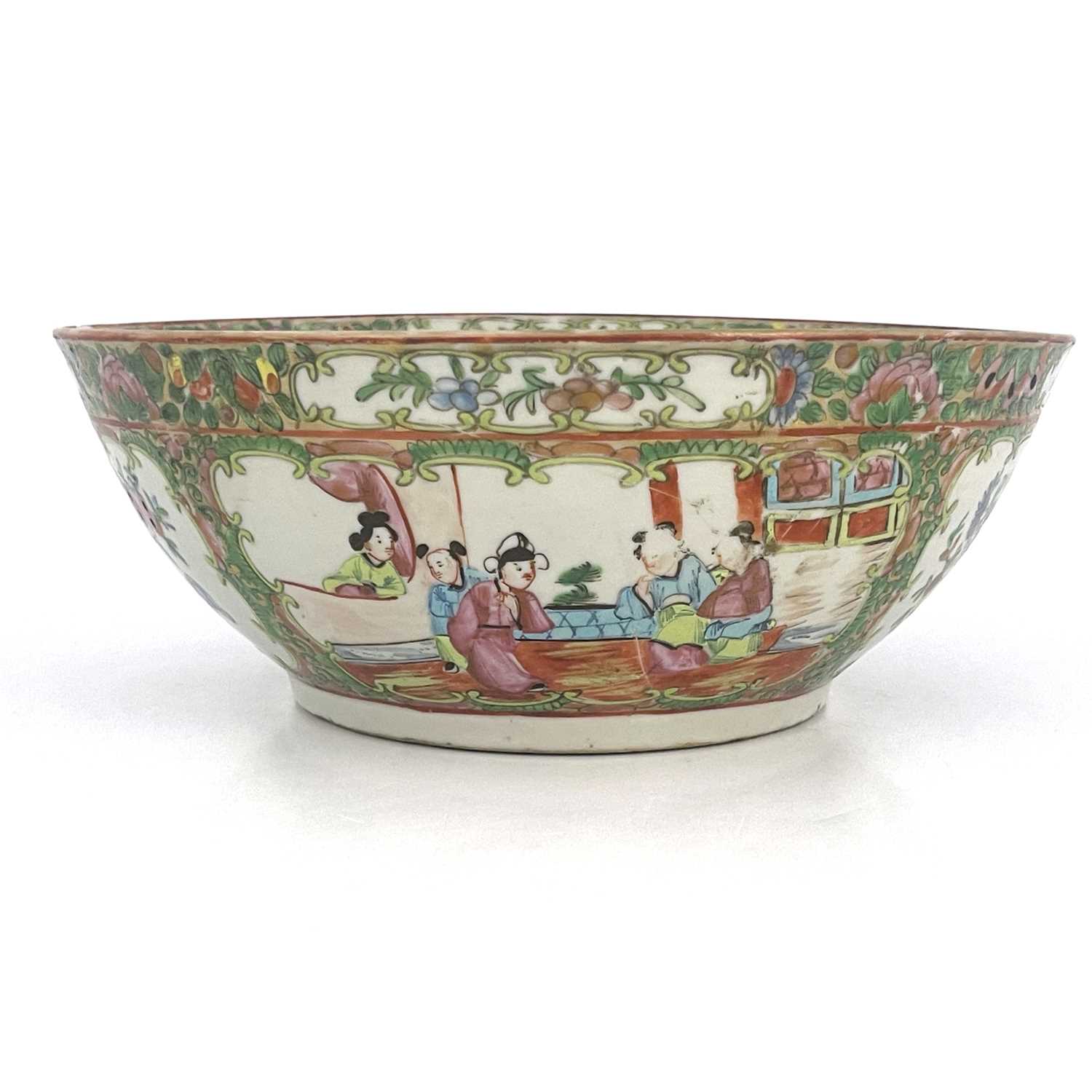 A Chinese Canton Famille rose bowl, Qing Dynasty, 19th Century, decorated with panels of narrative - Image 2 of 7