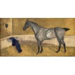 Collender Goldsmith (British, late 19th/early 20th Century), a grey horse in a stable, blue saddle