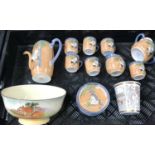 A Japanese orange lustre coffee set, 1930's, a Royal Doulton Series Ware bowl (parcel)