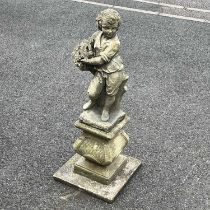 A reconstituted garden statue, on ogee form plinth W: 45 cm D: 46 cm H: 118 cm
