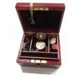 A Moroccan leather jewellery box with costume and silver jewellery, including Blue John brooch,