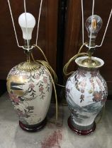 Two Rochamp Chinese style lamp bases, baluster and shouldered forms, each decorated with peonies and