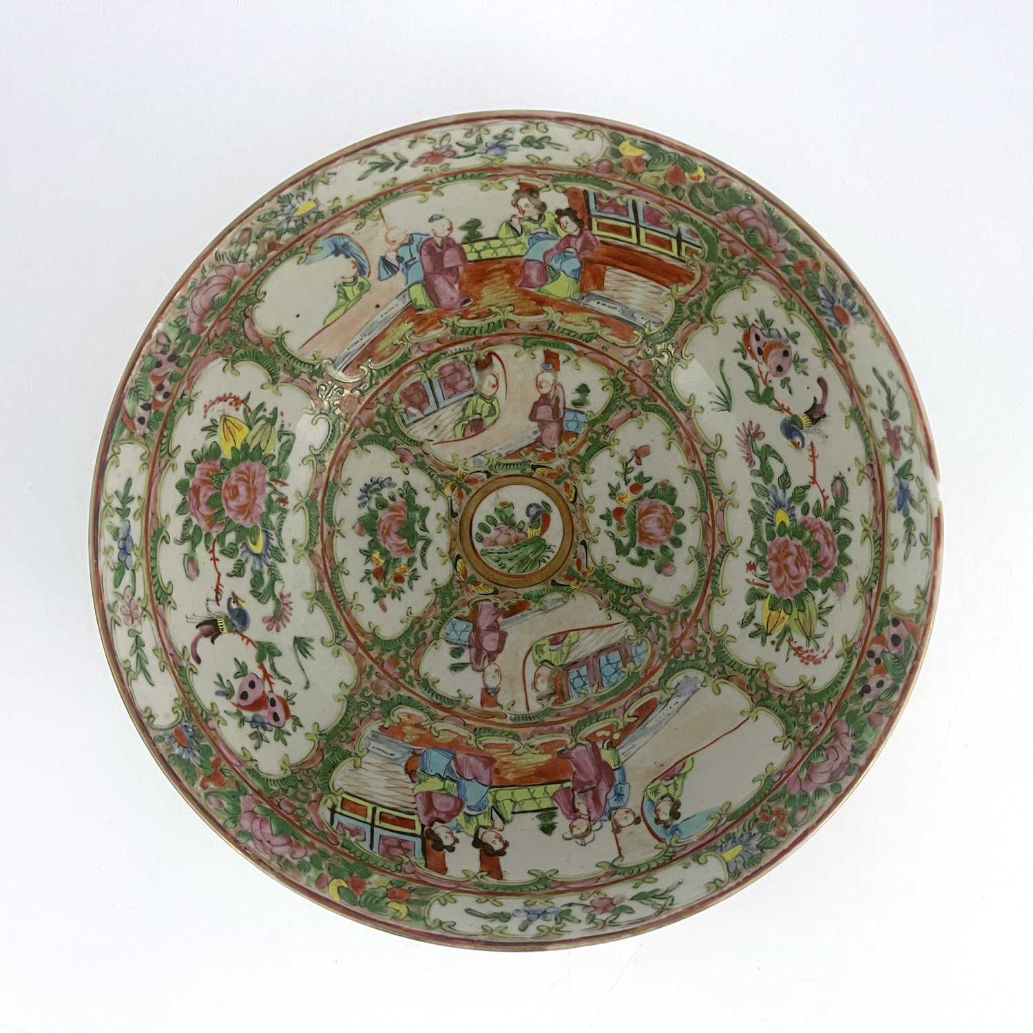 A Chinese Canton Famille rose bowl, Qing Dynasty, 19th Century, decorated with panels of narrative - Image 5 of 7