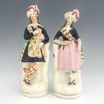 Staffordshire figure pair of Scottish musicians and dancers, circa 1850, modelled as a standing male