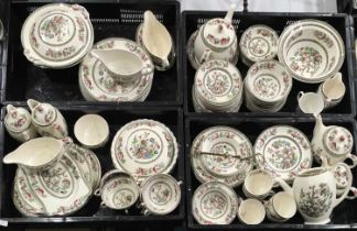 A collection of Johnson Bros Indian Tree pattern tea and dinner ware, including tureens and