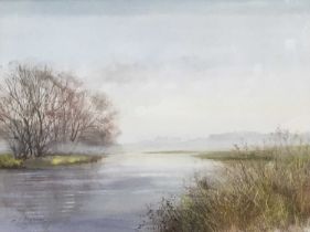 Ken Messer (British, 1931-2018), River Landscape, signed, watercolour, 30 by 23cm, framed
