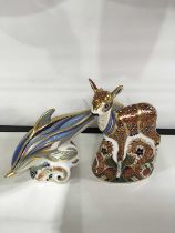 Two Royal Crown Derby Collectors Guild paperweights, one limited edition, dolphin, gold stoppers (