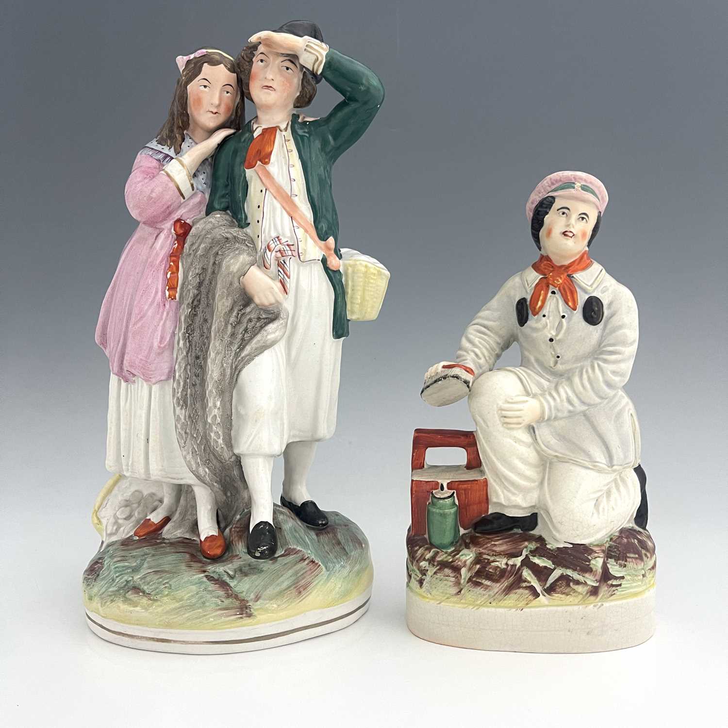 A Staffordshire figure group, late nineteenth-century, 'Fisherman and Companion' figure modelled - Image 2 of 6