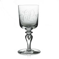 William Wilson for Whitefriars, a Commemorative engraved glass goblet, 1972, for the silver