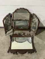 A triptych dressing table mirror 85 (fully opened) x 66 cm, together with a wall mirror featuring