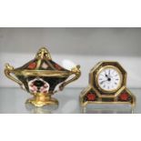 A Royal Crown Derby Old Imari pattern solid gold band desk clock, 10cm high, together with a Royal