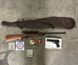 A BSA Meteor .22 Air Rifle, with a telescopic sight, and shoulder bag, together with a Diana .177