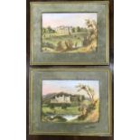 A pair of English porcelain painted plaques, early 19th century, depicting Willey Park, and Apley