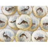 Limoges, France, a set of eleven freshwater fish-painted dessert plates (11)