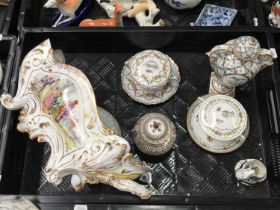 A collection of Dresden porcelain, late 19th century, including a square form twin handled