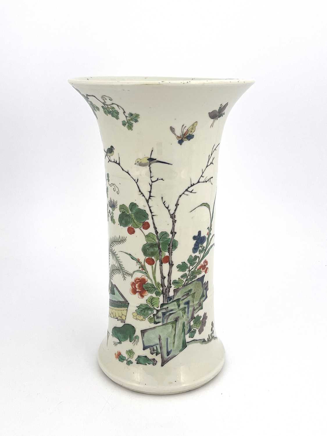 A Chinese famille verte vase, Qing dynasty, Kangxi mark and possibly of the period, Gu form - Image 3 of 5