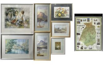 A number of assorted pictures, decorative/furnishing watercolours and prints, framed (8)