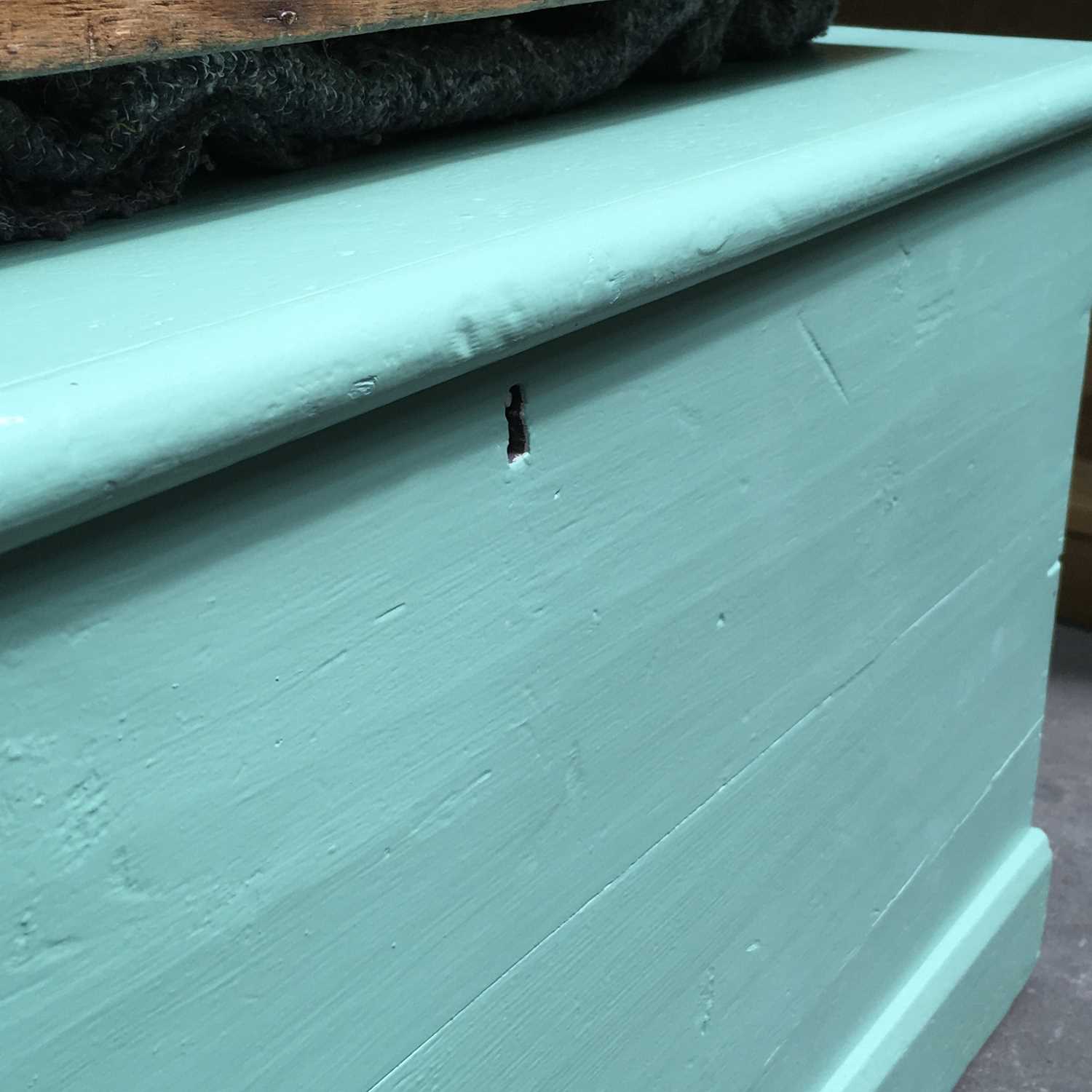 a pair of chests/blanket boxes, one painted mint green W: 79 cm D: 48.5 cm H: 44 cm, and W: 90 cm D: - Image 4 of 4