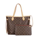 Louis Vuitton, a monogram Neverfull MM handbag w/pouch, designed with the maker's monogram coated