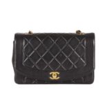 Chanel, a vintage Diana Flap handbag, designed with a diamond quilted black lambskin leather