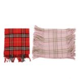 Burberry, two Nova Check lambswool scarves, to include a red scarf with fringe detailing at either