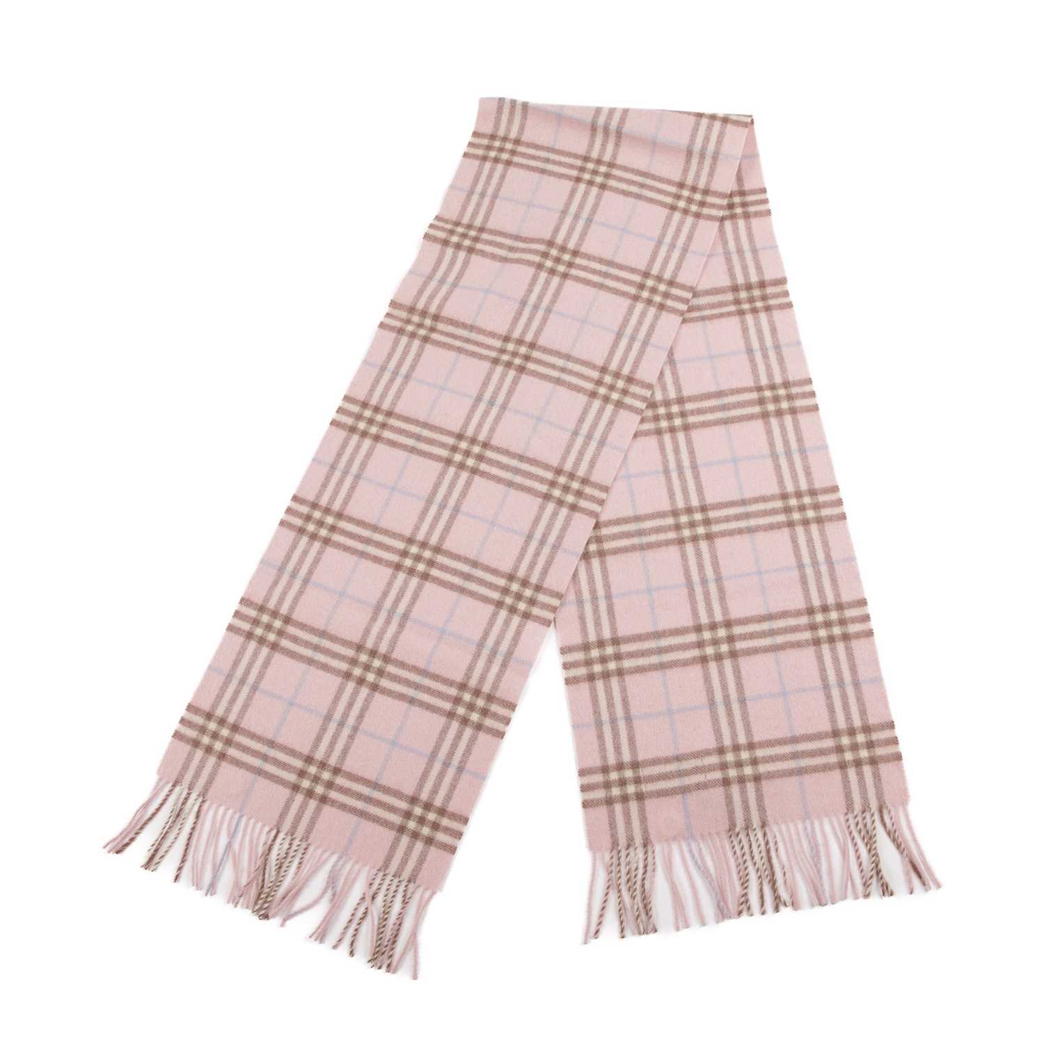 Burberry, a Nova Check lambswool shawl and scarf, to include a beige shawl and a rose pink scarf, - Image 3 of 4