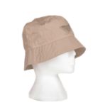 Prada, a Tesutto bucket hat, crafted from beige nylon, featuring the maker's triangular enamelled